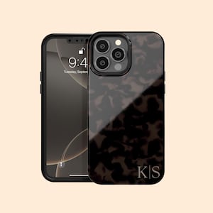 Custom Dark Tortoiseshell Initials iPhone 17 Air Case, Personalized Tort Case for iPhone 16 Pro Max, 15 Plus, 14, 13 Mini, 12, 11,X/XS, XR