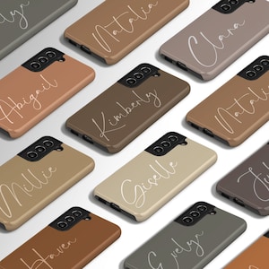 Aangepaste naam Galaxy S25 Plus-hoesje, gepersonaliseerde handtekening licht aardekleuren hoesje voor Galaxy S24 Ultra, S23, S22, S21, S20, S10, Note 20 Ultra