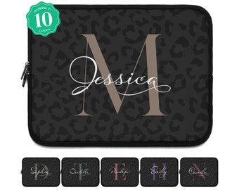 Custom Name Monogram Initials Leopard Laptop Sleeve, 13 Inch MacBook Pro Case, MacBook Air Bag iPad Case Tablet Case, 7, 10, 13, 15, 17 Inch