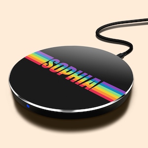 Custom Wireless Charging Pad, Personalized Rainbow Name LGBTQ Pride Flag Qi Wireless Charger for iPhone, Samsung Galaxy, Google Pixel, Lumia