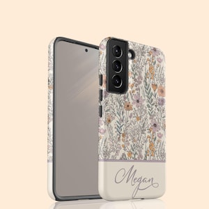 Custom Name Wildflower Meadows S25 Plus Case, Personalized Monogram Flower Phone Case for Galaxy S24 Ultra, S23, S22, S21, S20, S10, S9, S8