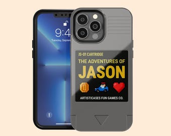 Personalized Retro Game Cartridge iPhone 18 Pro Max Case, Custom Classic Pixel Gaming Name Case for Phone 17 Air 16 Plus, 15, 14, 13, 12