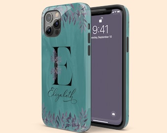 Personalized Initial Floral iPhone 17 Air Case, Monogram Name Case for iPhone 16 Pro Max, 15 Plus, 14, 13 Mini, 12, 11,X/XS Galaxy S25 S24
