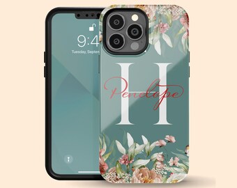 Custom Initial Floral Monogram iPhone 17 Air Case, Personalized Name Case for iPhone 16 Pro Max, 15 Plus, 14, 13 Mini, 12, 11,X/XS, XR, 8, 7