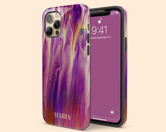 Custodia personalizzata per iPhone 17 AirCase con effetto marmo rosa e oro, custodia personalizzata con nome per iPhone 16 Pro Max, 15 Plus, 14, 13 Mini, 12, 11, X/XS, Galaxy S25