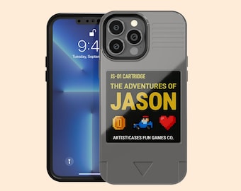 Personalized Retro Game Cartridge iPhone 17 Air Case, Custom Classic 90s Pixel Gaming Name Case for iPhone 16 Pro Max, 15 Plus, 14, 13 Mini