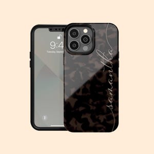Custom Name iPhone 16 Plus Case, Personalized Calligraphy Monogram Tortoiseshell Case for iPhone 15 Pro Max, 14, 13 Mini, 12, 11, X/XS, XR 8