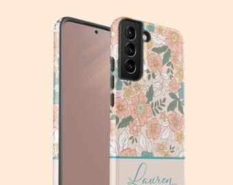 Funda personalizada con nombre y estampado floral primaveral estilo cottagecore para Galaxy S26 Ultra, funda personalizada con monograma para S25 Plus, S24, S23, S22, S21, S20