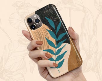 Abstract Modern Neutral & Teal Floral Boho iPhone 17 Air Case, iPhone 16 Pro Max, 15 Plus, 14, 13 Mini, 12, 11,X/XS, XR, Galaxy S25 S24 S23