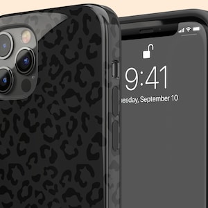 Black Leopard iPhone 15 Plus Case, Black Animal Print Case for iPhone 14 Pro Max, iPhone 13 Mini, 12, 11, X/XS, XR, 8, Galaxy S24 S23 S22