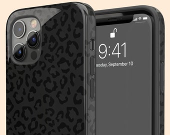 Black Leopard iPhone 15 Plus Case, Black Animal Print Case for iPhone 14 Pro Max, iPhone 13 Mini, 12, 11, X/XS, XR, 8, Galaxy S24 S23 S22