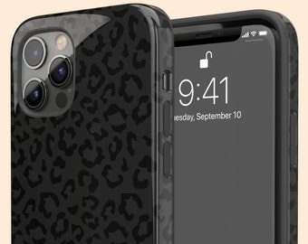 Black Leopard iPhone 16 Plus Case, Black Animal Print Cheetah Case for iPhone 14, 13 Mini, 12 Mini, 11, X/XS, XR, 8, Galaxy S24 S23