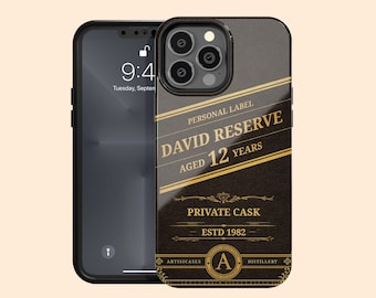 Personalized Vintage Scotch iPhone 17 Air Case, Custom Whiskey Label Heritage Name Case for iPhone 16 Pro Max, 15 Plus, 14, 13 Mini, 12