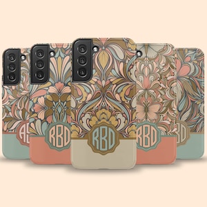 Custom Boho Monogram Galaxy S25 Plus Case, Personalized Floral Folk Art Name Case for Galaxy S24 Ultra, S23, S22, S21, S20, S10, Note 20