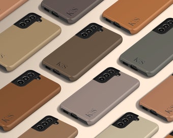 Custom Dark Initials Galaxy S26 Ultra Case, Personalized Monogram Earth Tones Case for S25 Plus, S24, S23, S22, S21, S20