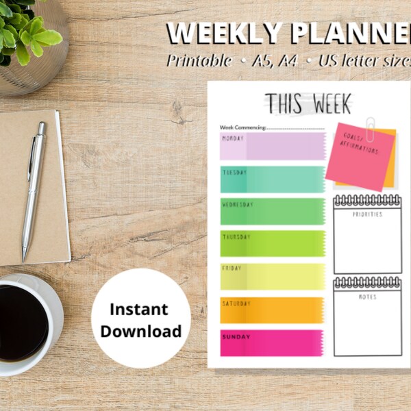 2021 Weekly Planner Weekly Goal Habit Tracker Organizer Daily Planner Printable A5 A4 PDF