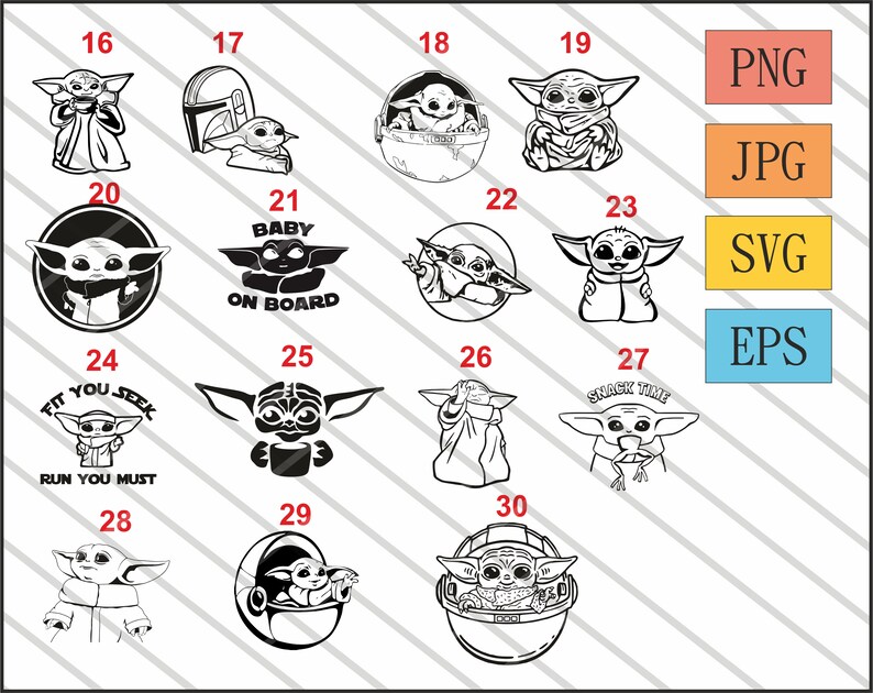 Jpg Eps Star Wars Svg 15 Black 15 Color Instant Download The Baby Yoda Collection 30 Hd Vector Jedi Png The Force Drawing Illustration Art Collectibles Poligon Com