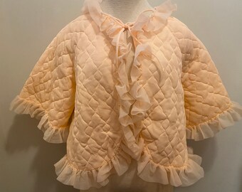 Mid Century Bed Jacket, Size L, Large, Soft Peach Bed Jacket, Sexy Pink Bed Jacket, Pin Up Style