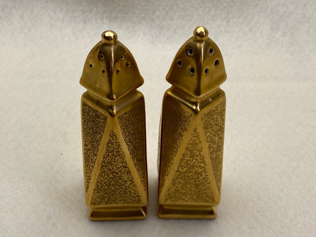 Pair Pickard Salt and Pepper Shakers Unusual Shape 24K Gold Etsy