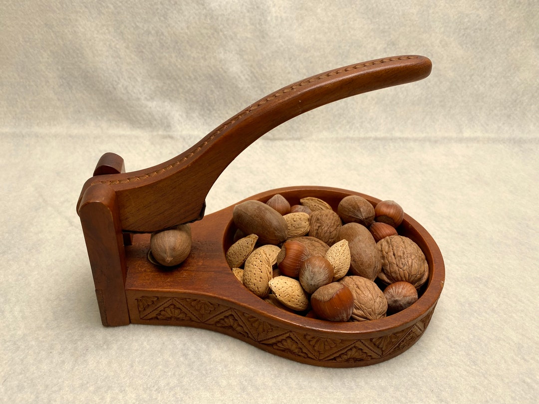 Incredible Carved Nut Dish With Built in Brass Nutcracker Etsy