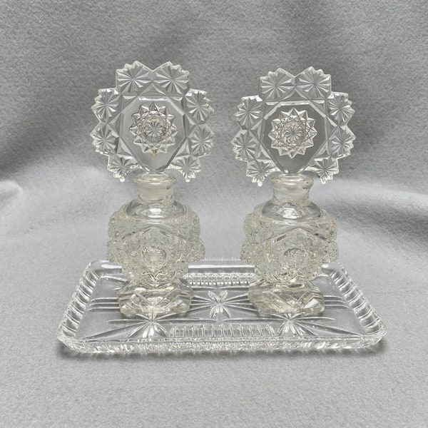 Twin Pair of Perfume Bottles with Daubers and Tray