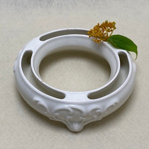 Lovely German Goebel Pansy Ring, 6 Inch, White Glazed Porcelain Floral Vase and Candle Ring