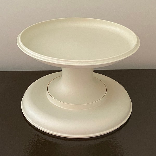 Vintage Tupperware Almond Pedestal 'Serve-It-All' 3 Piece Set, Cake Stand, Chip and Dip , Serving Tray , Dessert Stand