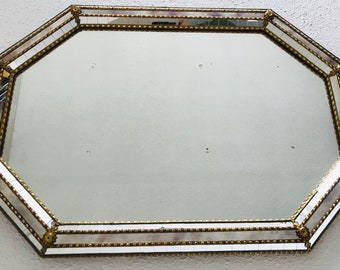 A beautiful Venetian wall mirror / mirror with brass decoration and three-layer mosaic crystal mirror