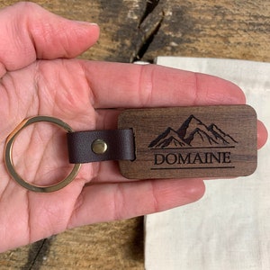 Personalized Mountain Keychain, Key Ring for Hiker,  Adventure Keychain Gift, Wilderness Wooden Key Ring, Custom Engraved Key Holder