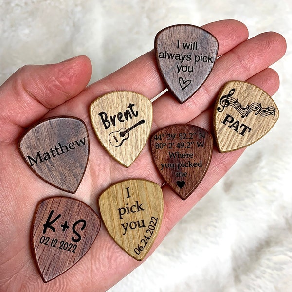 NO LEATHER CASE Personalized Wooden Guitar Pick, Custom Guitar Pick Keepsake, Wood Plectrum, Gift for Guitar Player, Gift for Music Lover