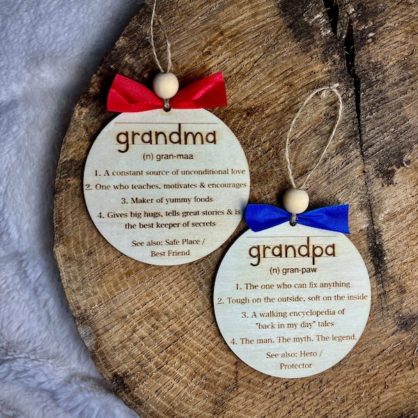 Grandma Grandpa Wooden Christmas Ornament, Gift for Nana, Gift for Papa, Personalized Engraved Gift from Grandchildren, Definition Ornament