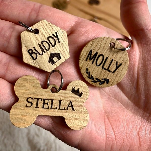 Custom Engraved Pet Tag, Personalized Wooden Dog Tag, Natural Pet ID, Birthday Gift Dog, Minimalist Tag for Pets, Senior Dog Tag, Cat Tag