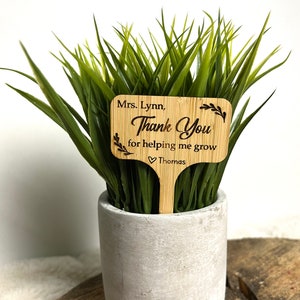 Thank You For Helping Me Grow Succulent Stake, End Of Year Teacher Gift, Teacher Plant Sign, Custom Teacher Gift, Wooden Personalized Plant
