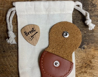 Personalized Wooden Guitar Pick, Pick Case, Custom Guitar Keepsake, Unique Wood Plectrum, Gift for Guitar Player, Musician Gift