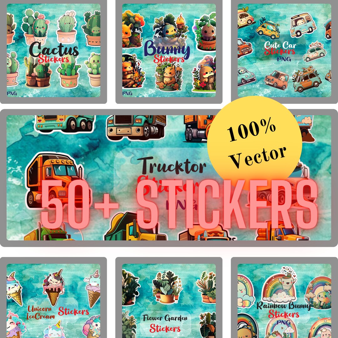 Funbot Sticker Pack Colorful Fun Pack: 50 Stickers Featuring Bunnies, Unicorns, Ice Cream ...