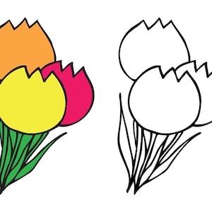 Tulips color and silhouette svg, tulips svg, flower svg, cut file, Cricut silhouette, flowers, tulip clip art, flower clip art