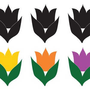 Tulip silhouette and color svg, tulips svg, flower svg, cut file, Cricut silhouette, flowers, tulip clip art, flower clip art