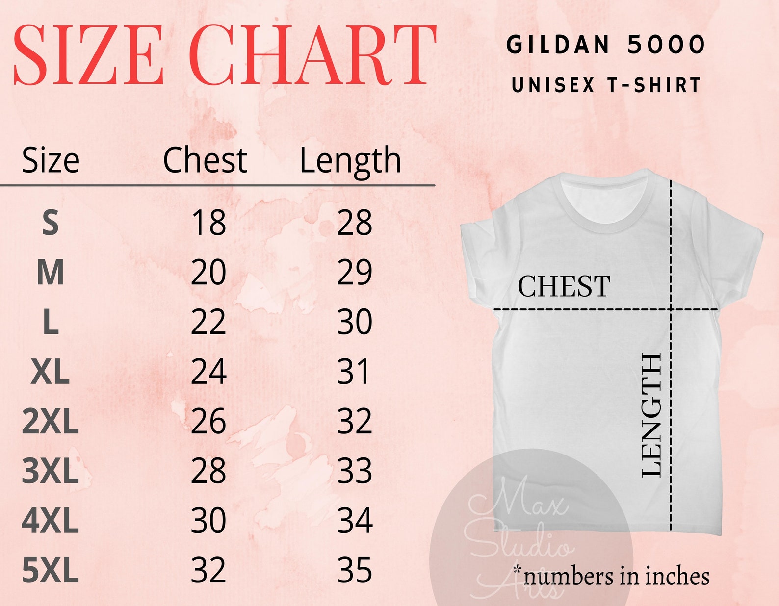 Gildan 5000 Size Chartsize Chart Gildan 5000 Mock Upgildan - Etsy