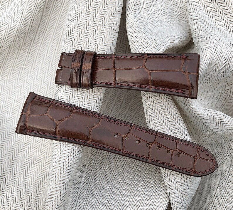Brown Alligator Leather Watch Strap. Handmade Padded Watch  Etsy
