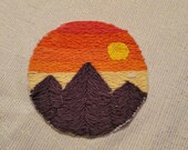 Mountain Patch, Sunset, Iron on, Jean Jacket, Embroidered Patch, Handmade