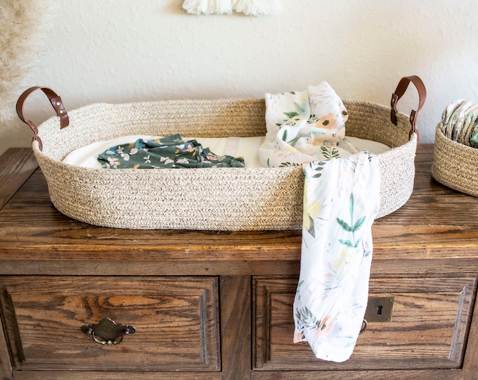 Baby Changing Basket With Waterproof Pad and Safety Straps Baby Moses