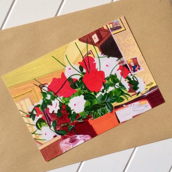 carte postale peinture fleurs