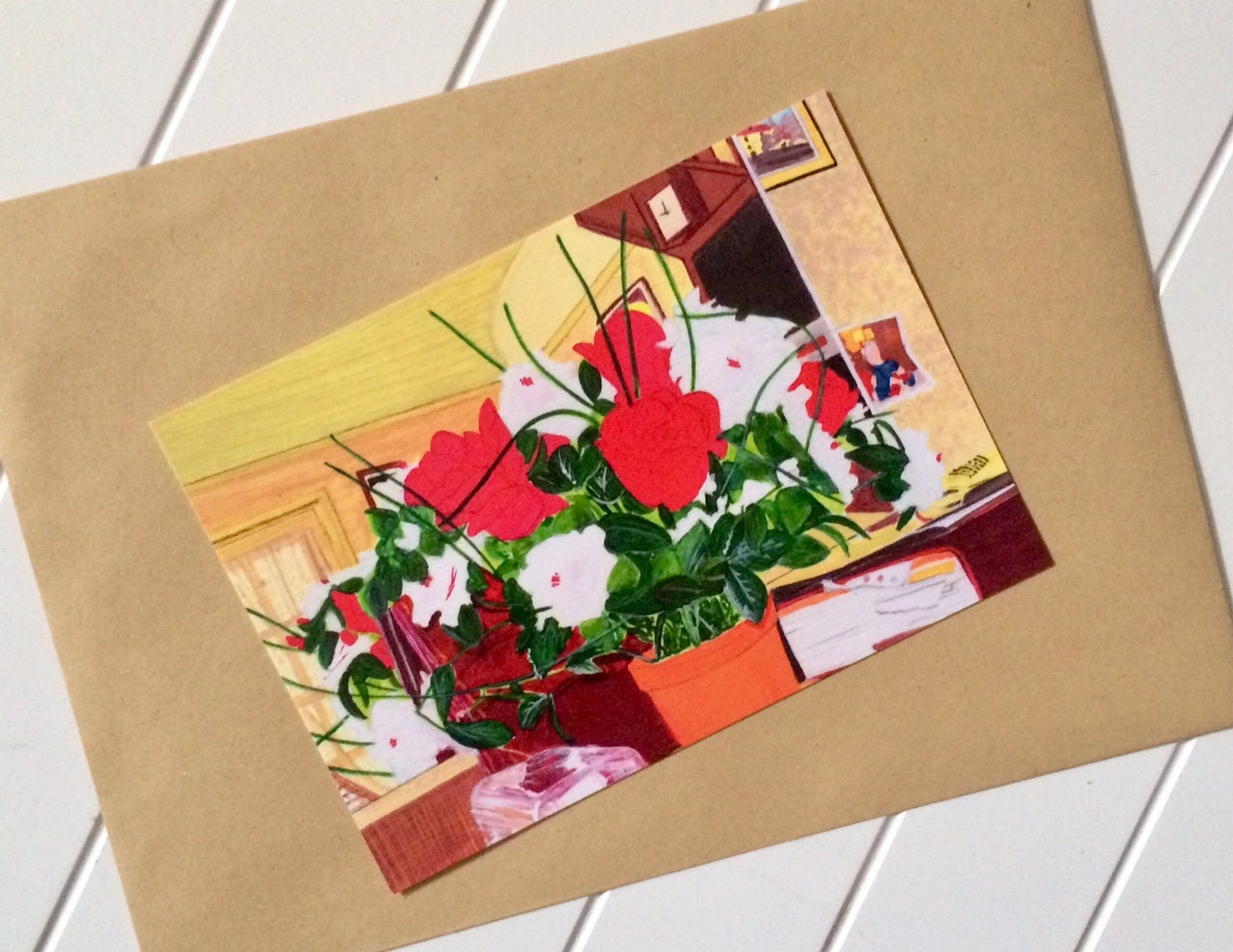 Postcard Painting Flowers Etsy