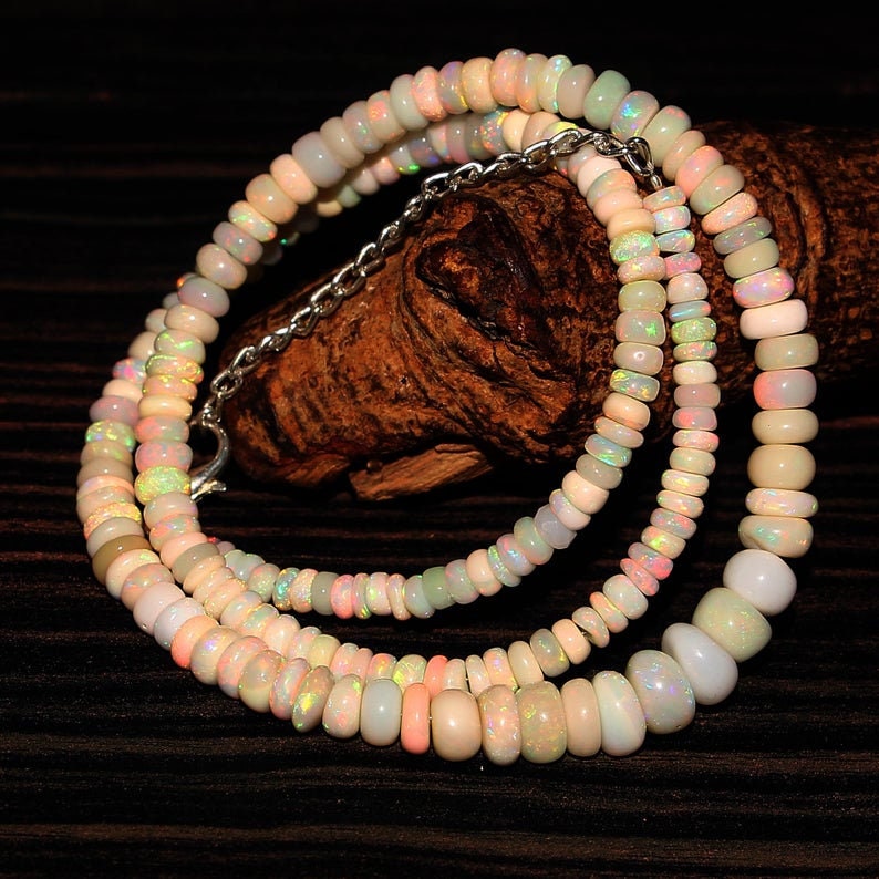 Ethiopian Opal Necklace Ethiopian opal rondelle Necklace Welo Opal Necklace Ethiopian opal Smooth Necklace Opal Smooth Rondelle Necklace