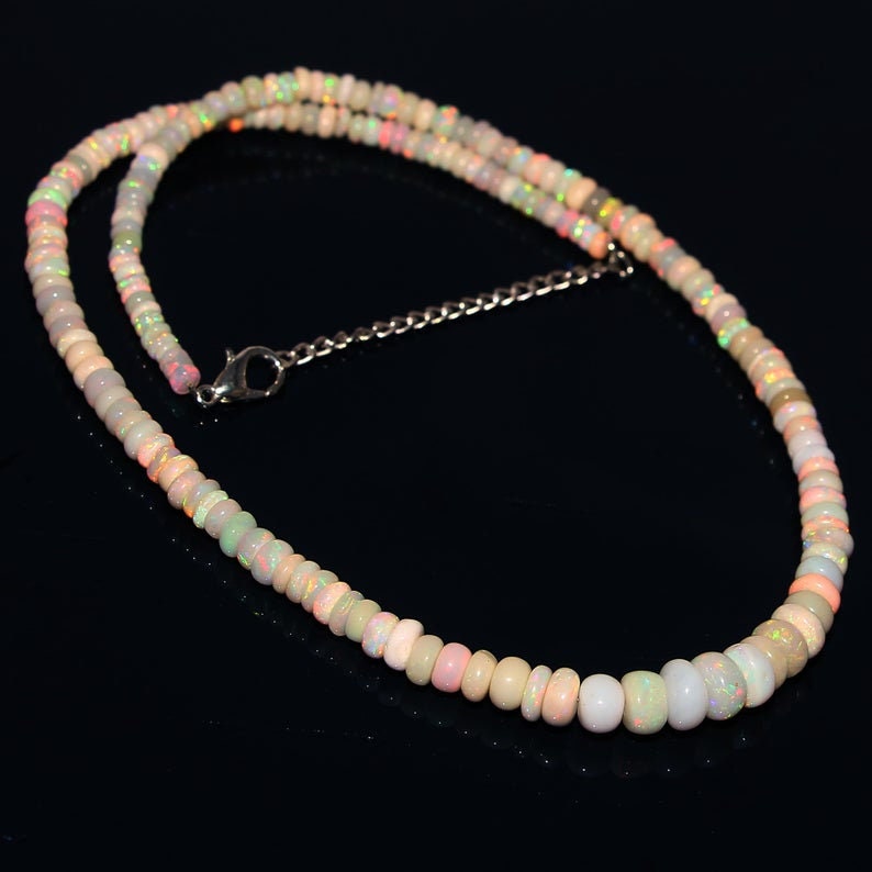 Ethiopian Opal Necklace Ethiopian opal rondelle Necklace Welo Opal Necklace Ethiopian opal Smooth Necklace Opal Smooth Rondelle Necklace