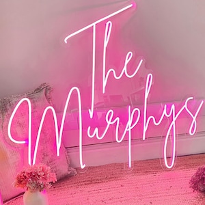 Letrero de neón con apellido personalizado - Letrero LED con apellido personalizado - Decoración de bodas - Arte mural para el hogar - Letrero de neón para recepción - Regalo de aniversario