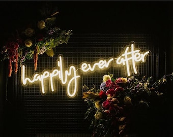 Happily Ever After LED Neon Sign – Dreamy Wedding Backdrop Light, Custom Deco for Rooms, Home and Events