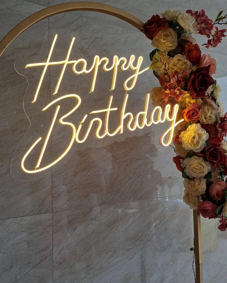 Happy Birthday LED Neon Sign – Ice Blue – 10 Brightness Levels, USB Powered – Wall Decor For Parties, Backdrops & Celebrations