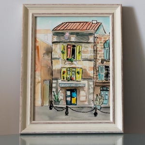 Watercolor Urban Sketch of French Building  - &quot;Yellow Shutters&quot;| Architectural Art | Travel Illustration