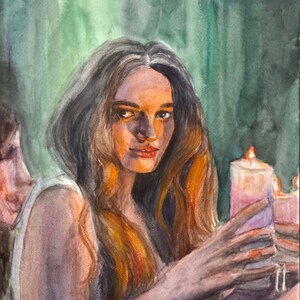 portrait watercolor painting girl, aquarelle drawing, Original art,